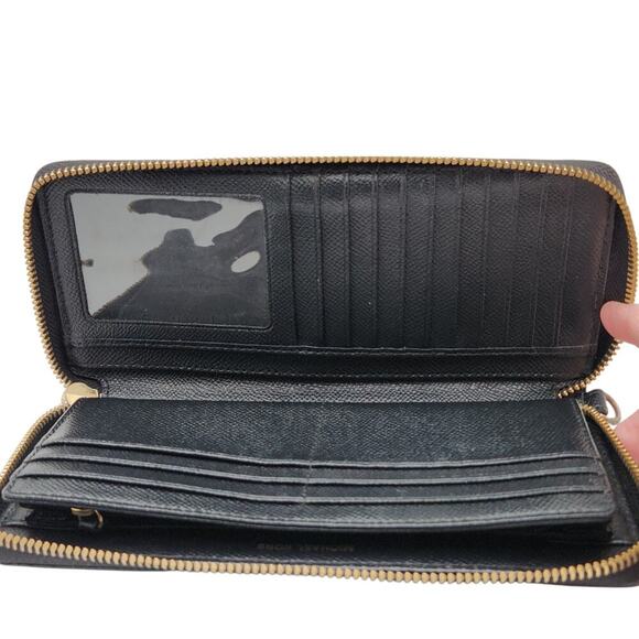 Michael Kors Jet Set Continental Zip Around Wallet Black Saffiano Leather Gold - Picture 3 of 8